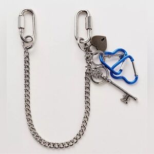 Free People Silver Chain Purse Charm with Blue Carabiner Charms